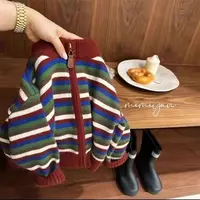 韩版彩色条纹针织衫韩版彩色条纹毛衣加厚拼色童装撞色