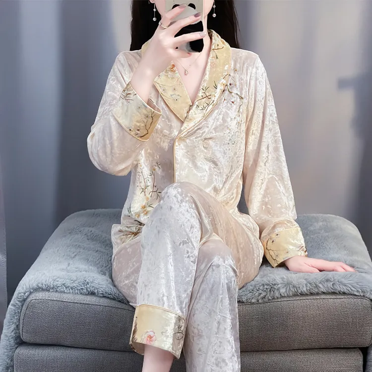 tpvl新中式国风金钻绒睡衣女秋冬季家居服套装2025新款原创高级感