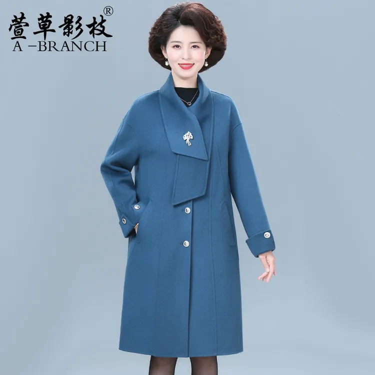 洋气妈妈装双面呢大衣羊毛秋冬新款高贵大码中老年冬装毛呢外套女