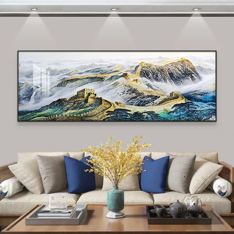 2025新款镶钻装饰画 铝合金边框装裱 流水生财沙发背景长城70200
