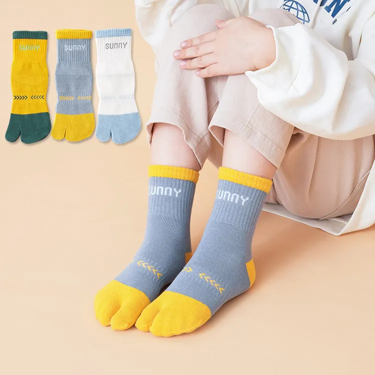 儿童二趾袜棉春夏中筒运动吸汗大小童男女孩改善拇指外翻袜字母