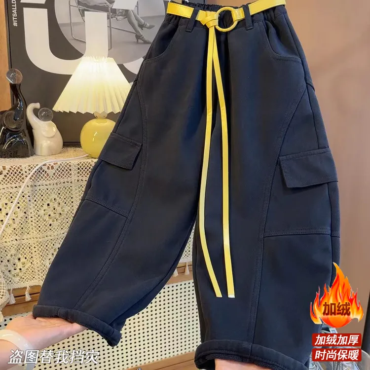 【加绒】舒适潮流2025纯色新款中大童帅气韩版休闲裤S9607