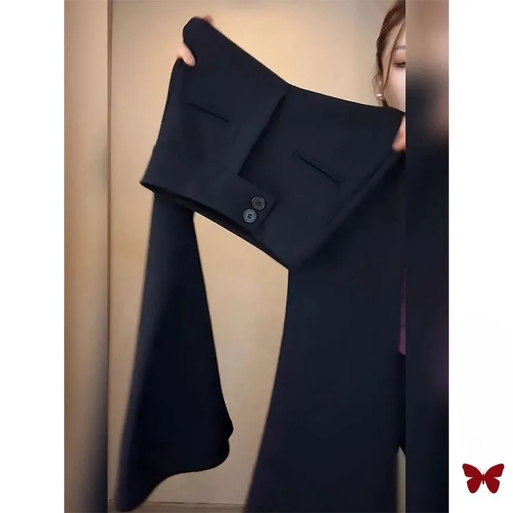 黑色百搭高腰微喇叭裤子女装女2025春秋季新款爆款拖地长裤马蹄裤