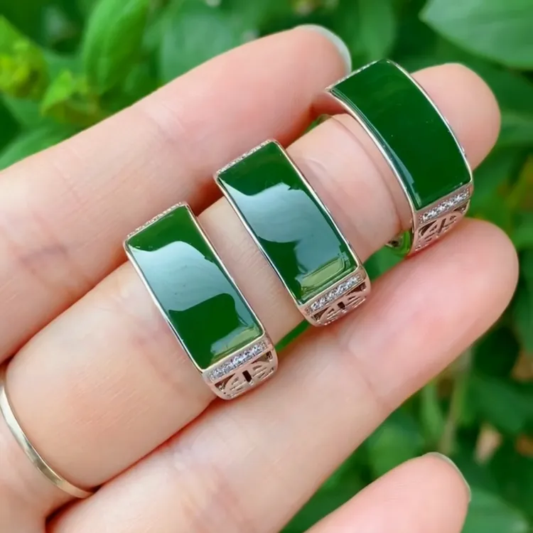 和田玉碧玉男戒可调节扳指s925银和田玉戒指碧玉男款指环礼物男士