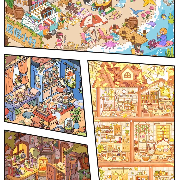 OOKK3.0立体造景贴纸DIY手账微缩场景拼贴卡通小屋女生贴画