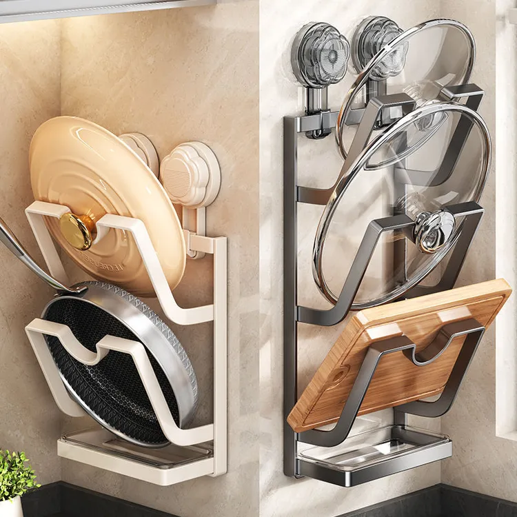 吸盘锅盖壁挂式免打孔厨房收纳置物架多功能家用菜板放置砧板架