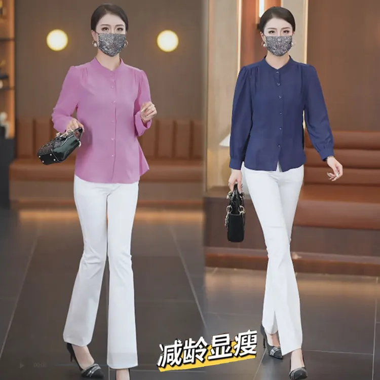 早秋长袖薄款冰丝衬衫2025新款大码胖mm宽松遮肚显瘦防晒小衫