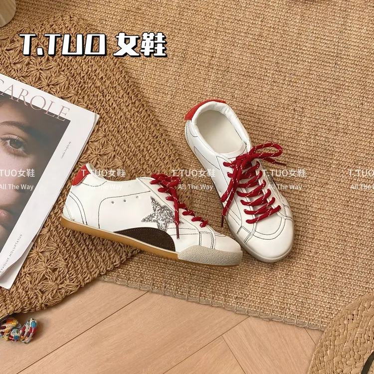 内增高小白鞋星星德迅鞋复古做旧系带秋季休闲板鞋阿甘潮鞋女鞋