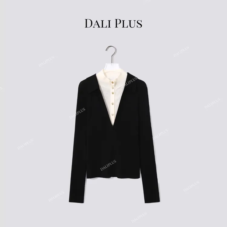 DALI PLUS“100绵羊毛德国扬子纱”高领撞色长袖针织衫-D5QX0025