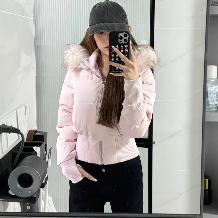 易梦玲同款美式Y2K辣妹毛领连帽棉服女款2025新款冬季穿搭羽绒I服