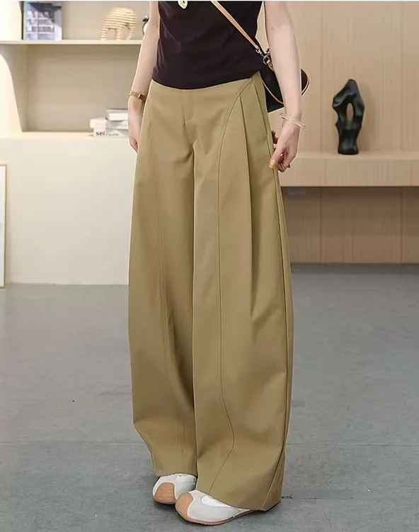 贝斯裤~潮流侧压褶阔腿裤~秋季新款宽松阔腿裤时尚女裤子1511