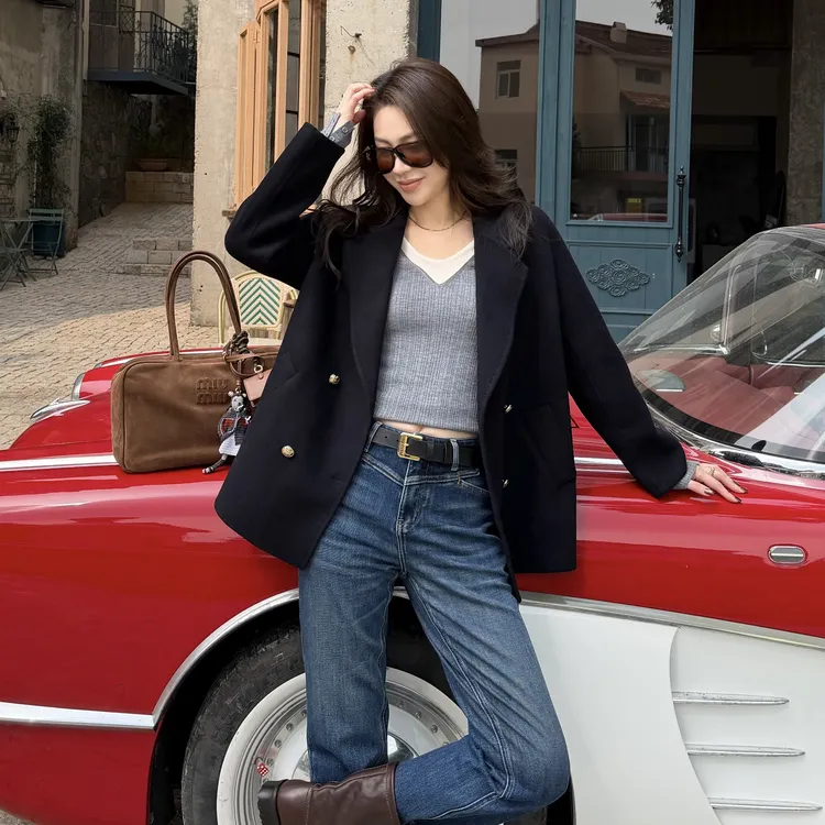 王嬛嬛MsLime25年新【普鲁士】山羊绒&绵羊毛混纺毛呢外套HD2C0760