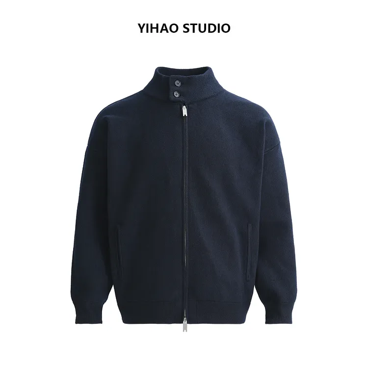 YIHAO STUDIO秋冬男款老钱风毛衣开衫外套高级休闲简约针织衫夹克