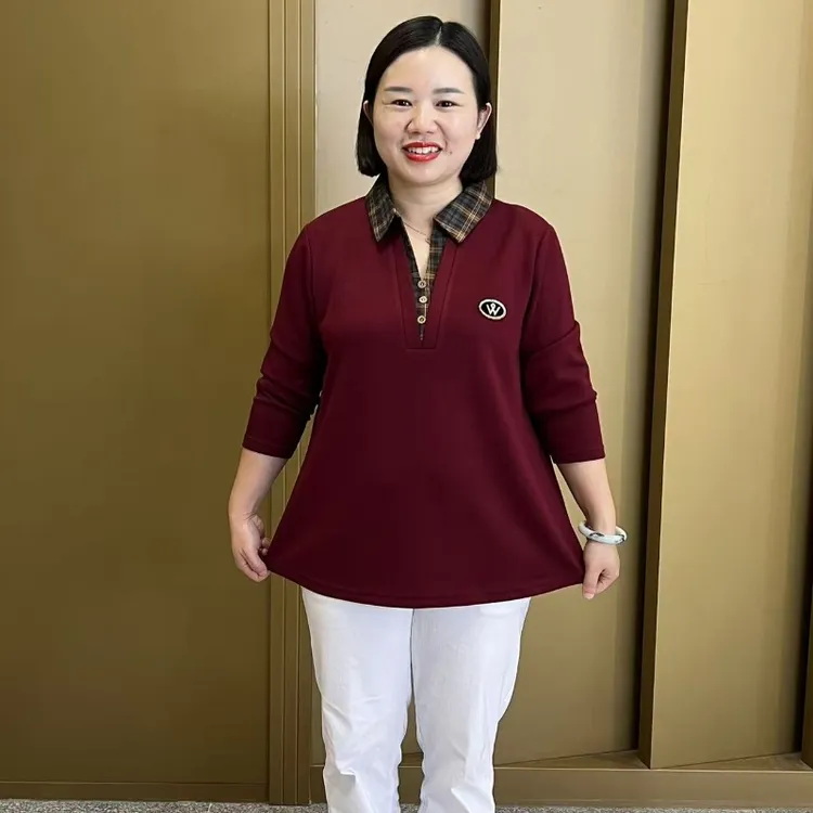 秋季新款时尚格子翻领宽松显瘦洋气假两件大码上衣