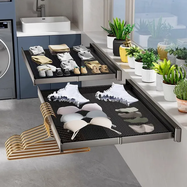 阳台隐形晾晒网多功能折叠平铺晾衣网免打孔伸缩晾衣架晒袜子神器