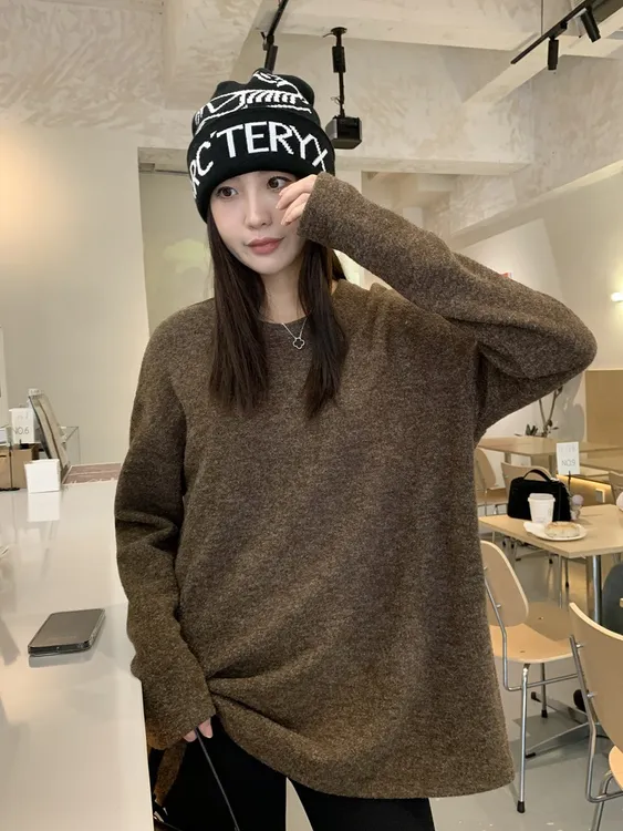 奶盐软乎乎纯色打底衫女新款宽松oversize内搭长袖t恤秋冬上衣厚