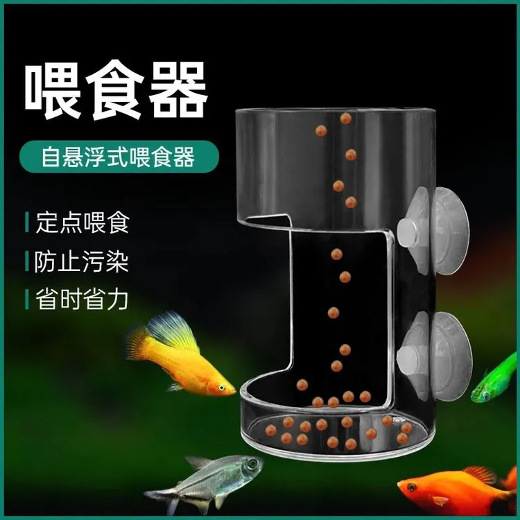 鱼缸喂食器透明壁挂式喂食管小型投食管亚克力小鱼圆形悬浮防飘散