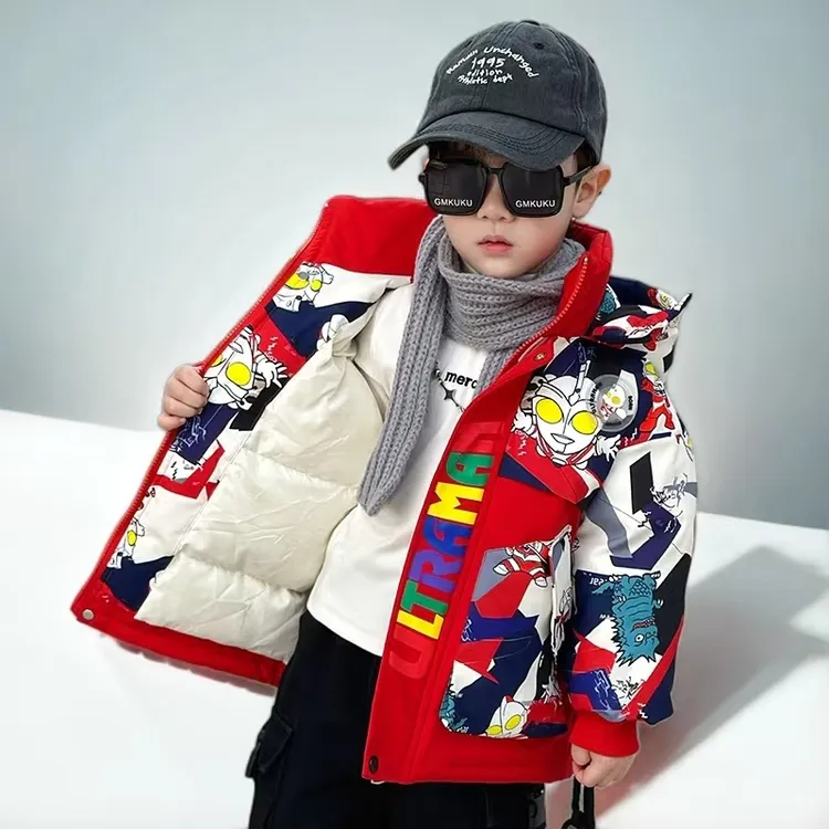 儿童羽绒服冬装外套2025新款100%白鸭绒冬款3-6岁潮款奥特曼衣服
