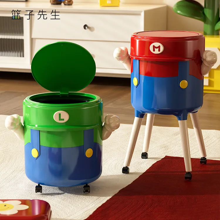 高脚垃圾桶家用客厅大容量带盖按压卫生桶免弯腰滑轮卧室卡通纸篓