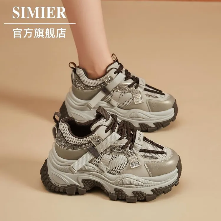 SIMIER女鞋2025新款时尚百搭潮流运动休闲厚底增高耐磨老爹鞋女款