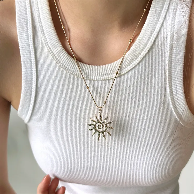 合金项链 X6128-1简约民族风金色太阳花项链气质轻奢时尚小众ins