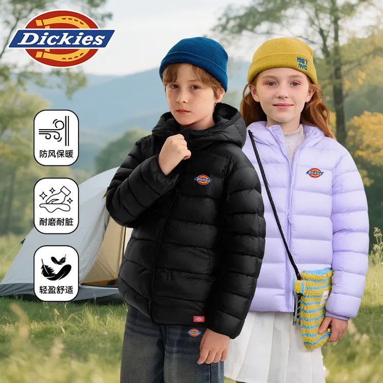 Dickies童装男童冬装连帽棉服女童黑色休闲外套小童洋气保暖上衣