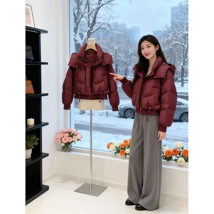 短款连帽棉服女2025冬季新款欧货宽松休闲加厚棉衣保暖面包服外套