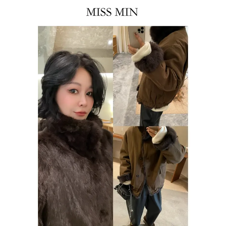 MISS MIN【老钱】兔毛复古夹克真毛加厚高级感百搭显瘦外套59643