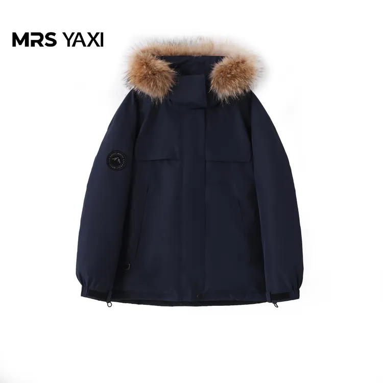 Mrsyaxi撞色连帽95鹅绒派克羽绒服YX5092502