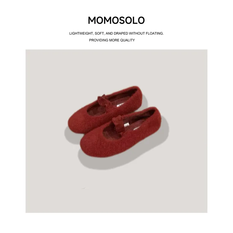 •红梅•2025冬季新款舒适松紧一字带法式玛丽珍毛毛鞋单鞋260038