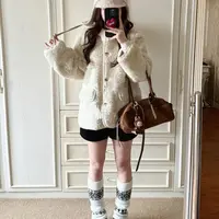 韩系高级感慵懒风秋冬季连帽小个子开衫女宽松外套白色上衣