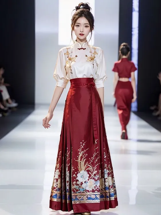 新中式国风复古绣花上衣马面裙套装2025夏季新款五分袖气质两件套