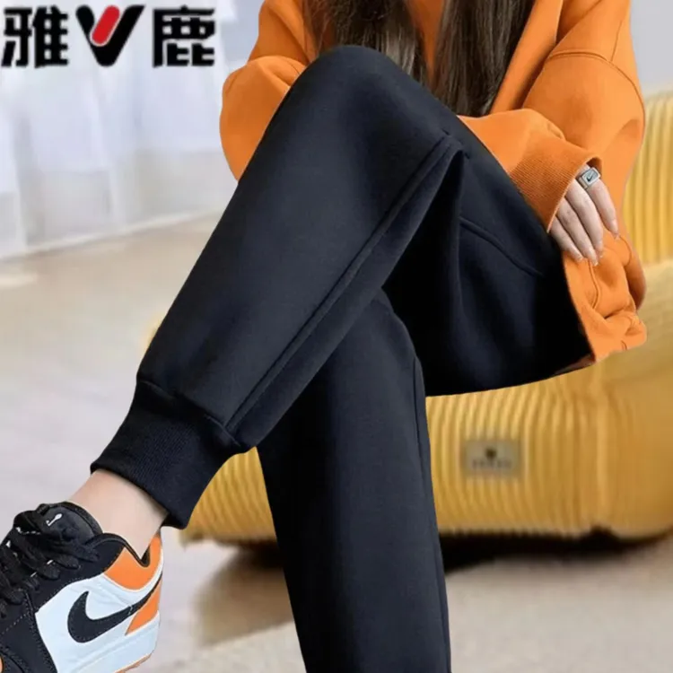 雅鹿运动裤男女同款秋冬季休闲长裤宽松韩版潮流百搭修身束脚卫裤