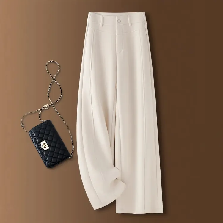 米白色羊毛阔腿裤女秋冬季2025新款高腰显瘦直筒裤加绒加厚糯米裤