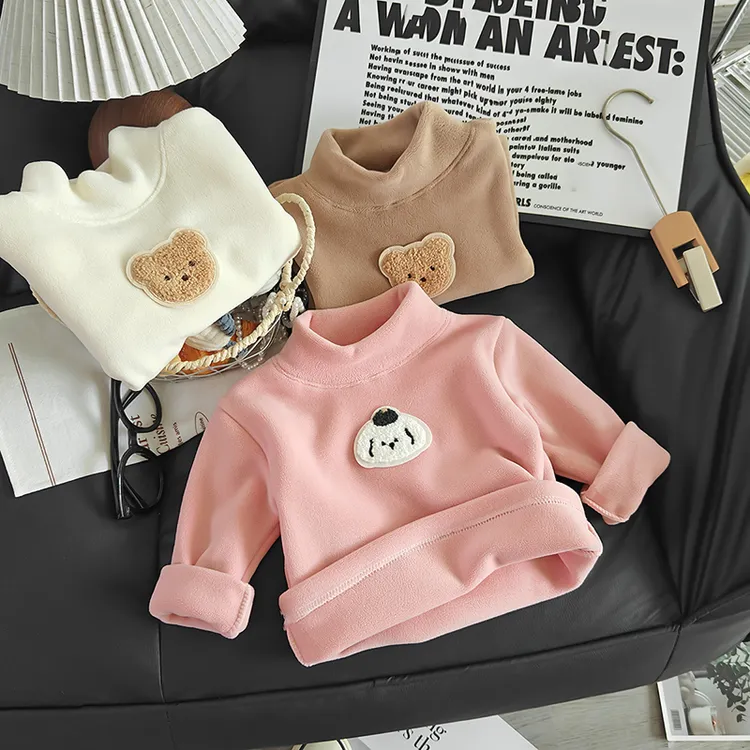 儿童半高领加厚双面奥粒绒打底衫秋冬男女童长袖卫衣保暖上衣童装