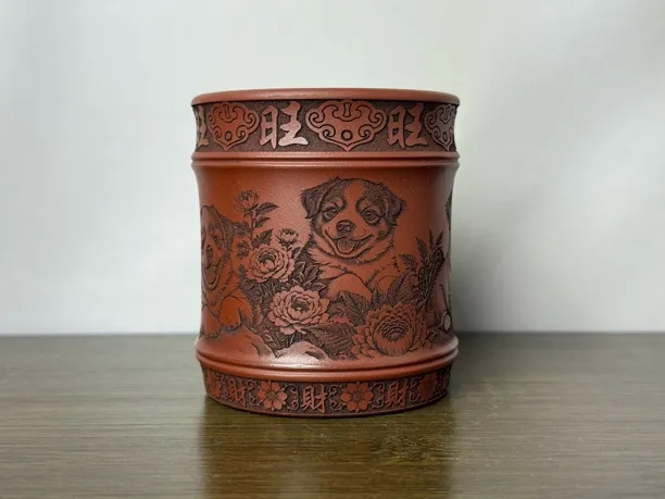 556宜兴紫砂主人杯龙血砂刻绘生肖狗容量160毫升紫砂杯茶杯茶具