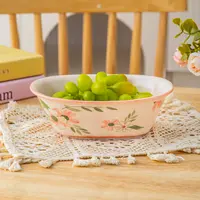 家用陶瓷餐具美二烧釉下彩珊瑚海系列8.25英寸石纹椭圆碗(1个装)