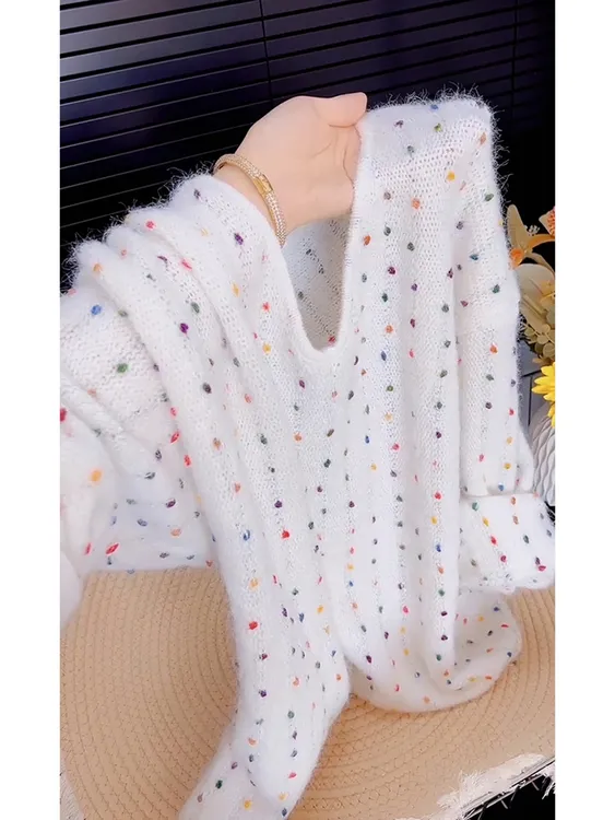 法式复古温柔软糯慵懒风上衣奶fufu高级感超好看白色针织衫女秋季