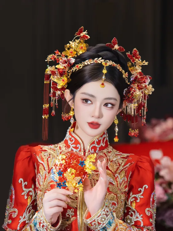 金钻新娘红色发箍秀禾头饰结婚晨袍国风新中式发饰女水晶流苏新款