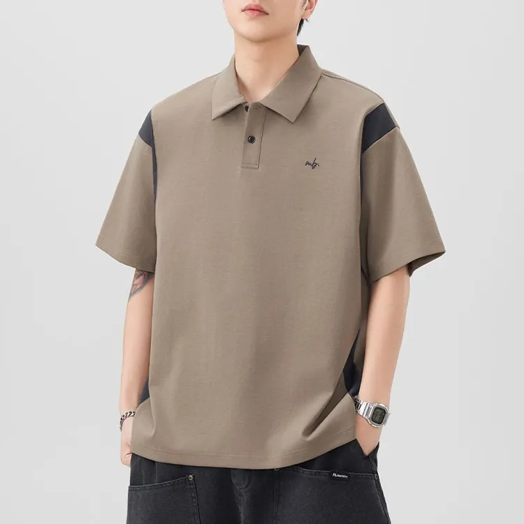 2025夏季新款简约刺绣翻领polo衫男潮流宽松短袖T恤百搭上衣