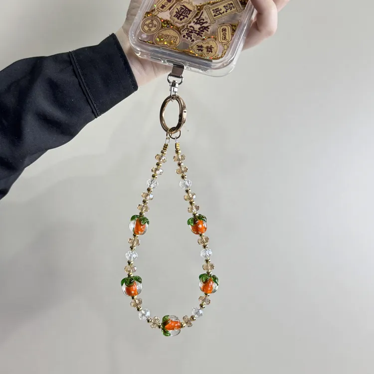 【新店福利】新中式手机链创意水晶珠子防丢挂饰短款挂绳装饰品柿子