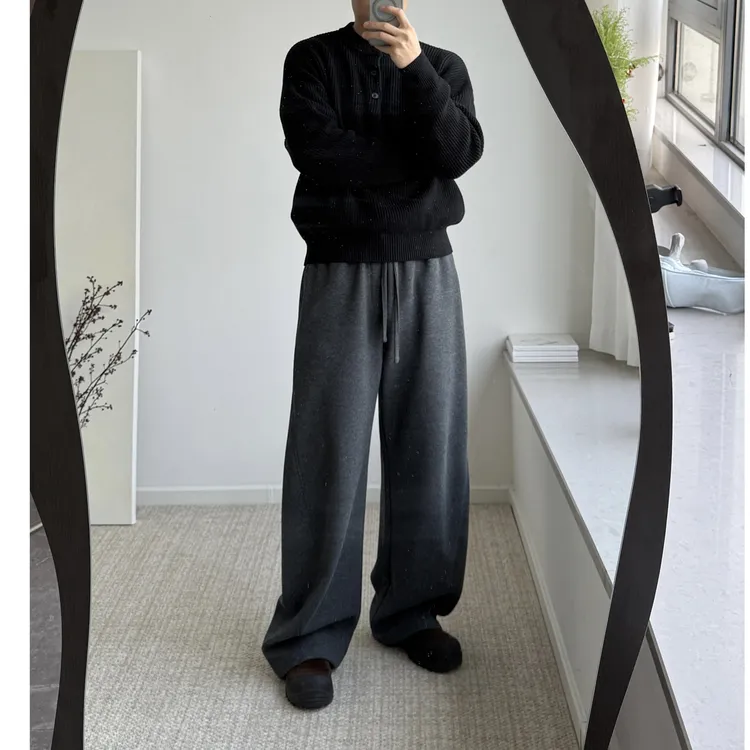 At Rest美式简约结构裁剪加绒弯刀卫裤男女宽松休闲直筒运动裤