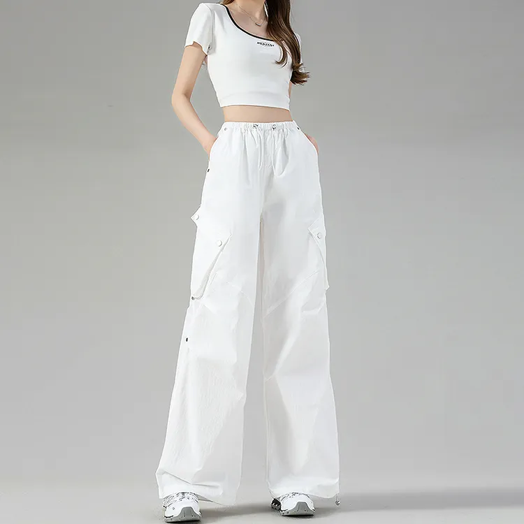 白色酷飒风工装裤女款2025新款阔腿超火美式冰丝速干夏季薄款裤子