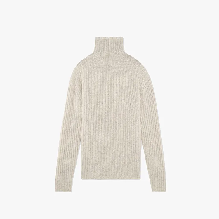 菠萝宝宝yuna【暮光烤雪】牦牛绒绵羊毛混纺高领米色坑条纹毛衣YJ23