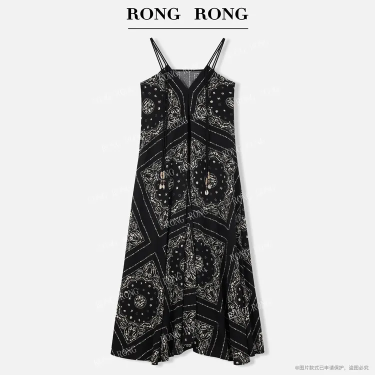 溶溶【姿夏风情】RONGRONG 异域波西米亚风图腾印花吊带连衣裙25755