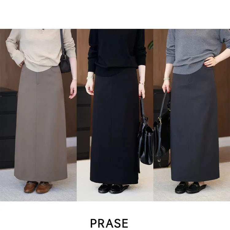 PRASE·噜【黛西半裙】微胖轻奢设计款秋女天丝羊毛半身裙PR507B48/9