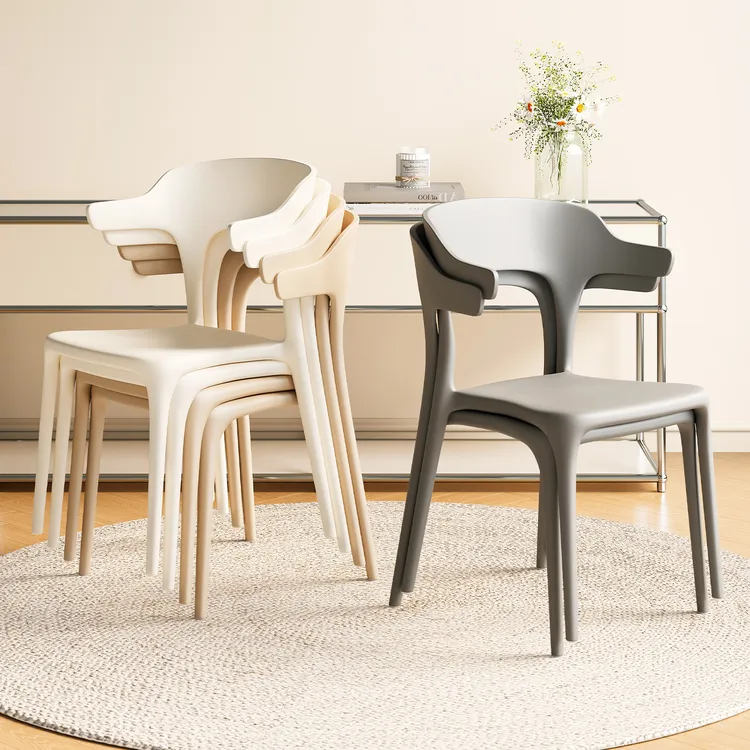 牛角椅塑料椅子家用餐椅加厚网红简约可叠放餐厅吃饭凳子靠背商用