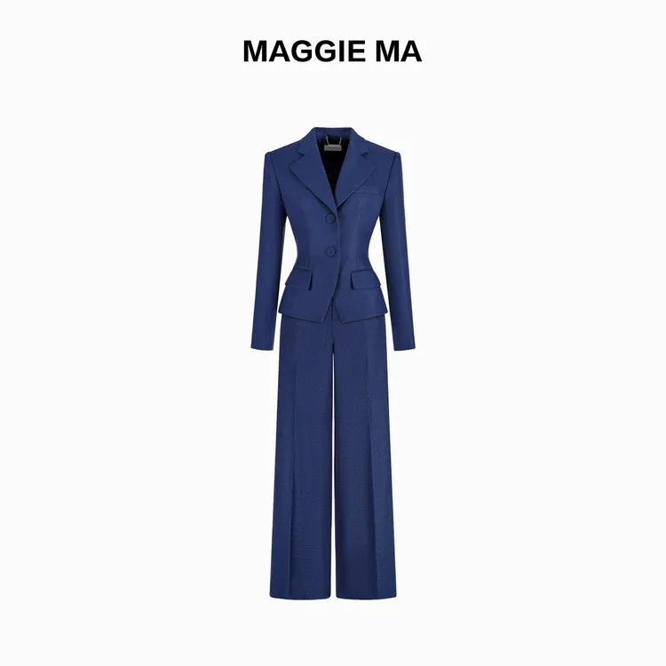 MAGGIE MA马婧设计师款蓝色贵气高雅气质西装套装718C/719P