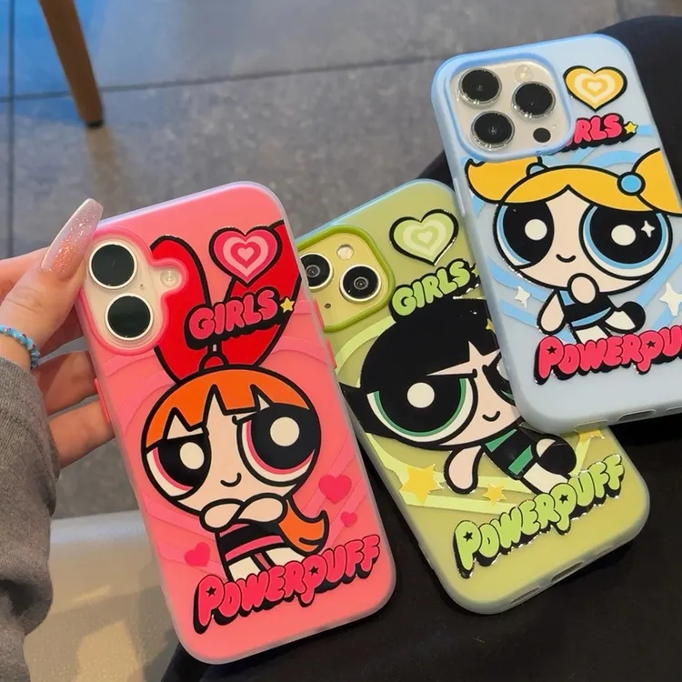 可爱飞天小女警适用苹果16磨砂肤感手机壳iphone15全包14防摔1312