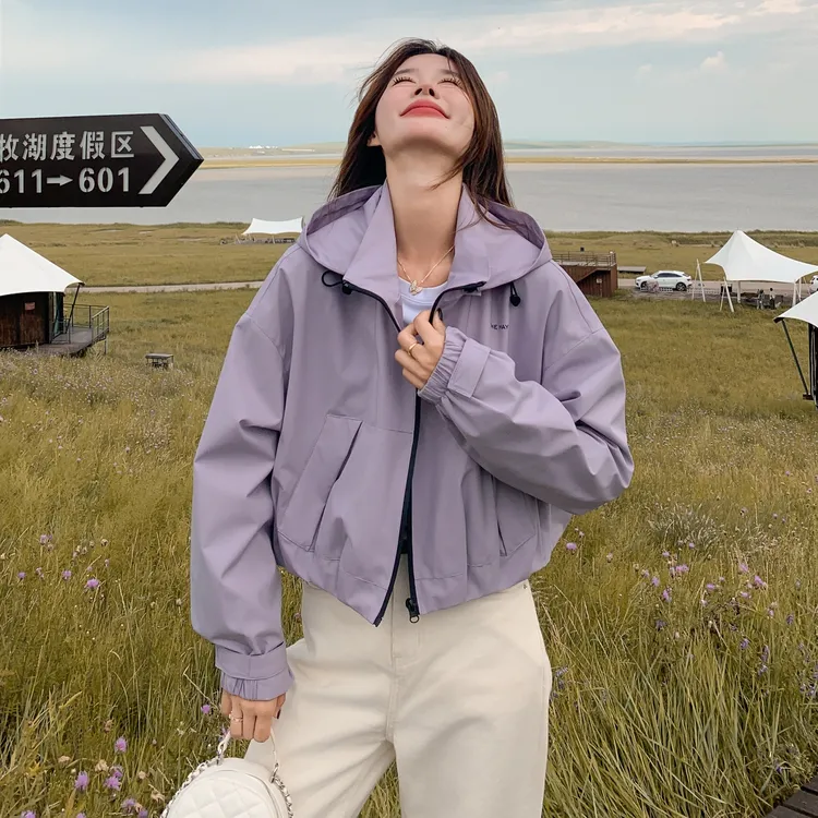 时尚通勤风气质减龄百搭上衣女秋季新款高级感户外穿搭连帽短外套